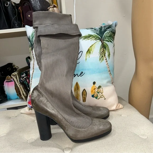 Dolce And Gabbana Vintage Grey Stretch Socks High Boot Heels Size 41 - Picture 5 of 12